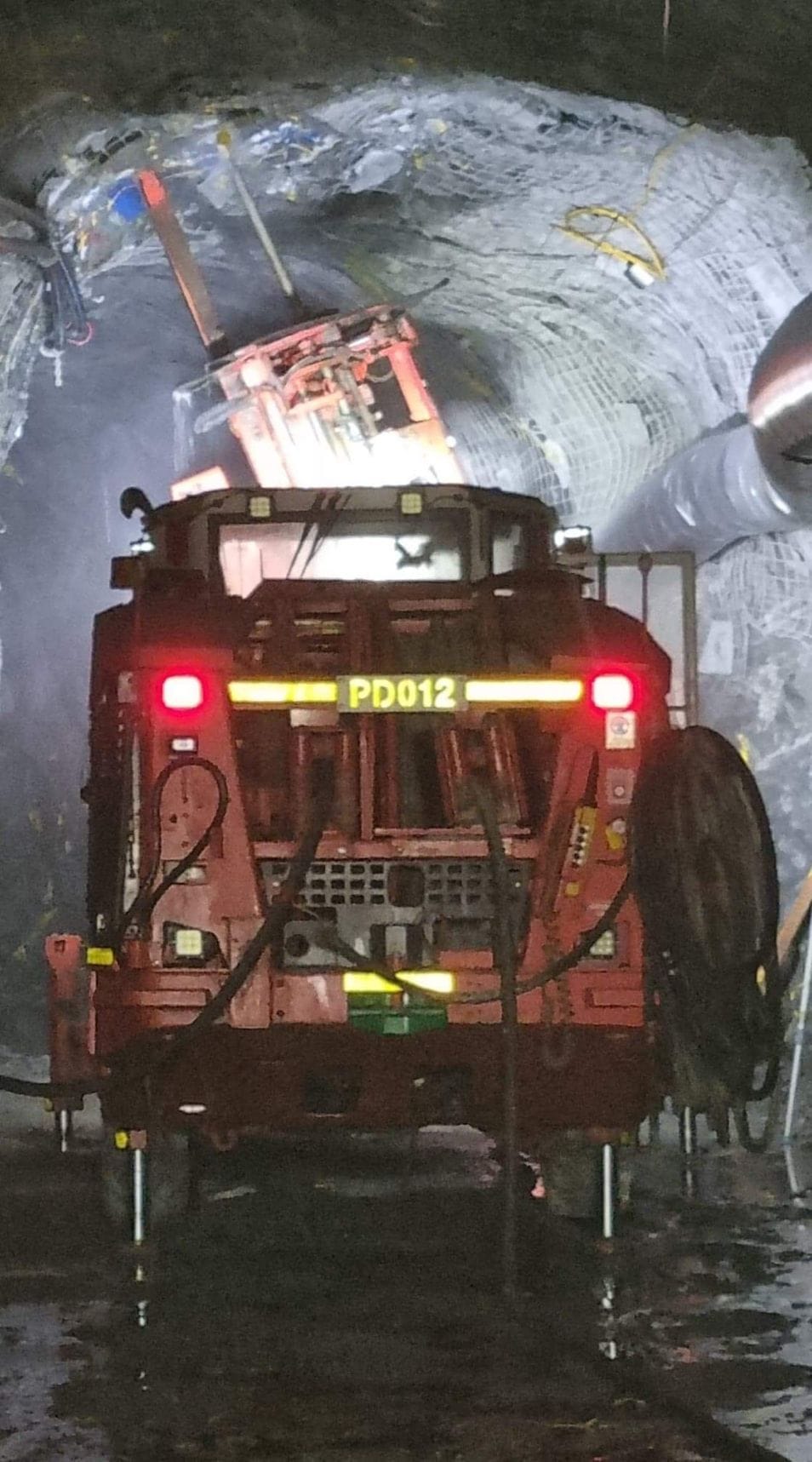Underground ground support installation in progress